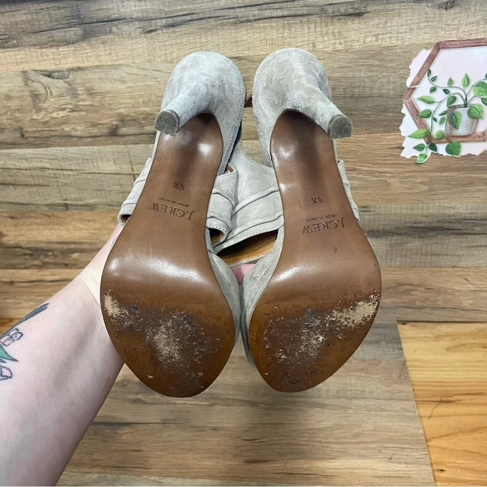 J. crew women’s suede leather peep toe heels stiletto beige neutral size 6.5 4”